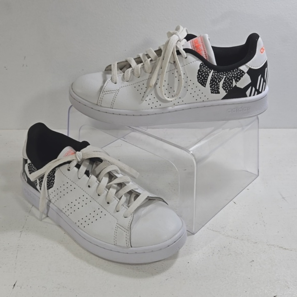 Adidas Advantage Graphic White & Black Tennis Sneaker Womens 8